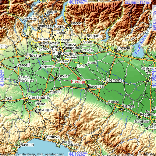 Topographic map of Livraga