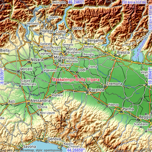 Topographic map of Massalengo-Motta Vigana