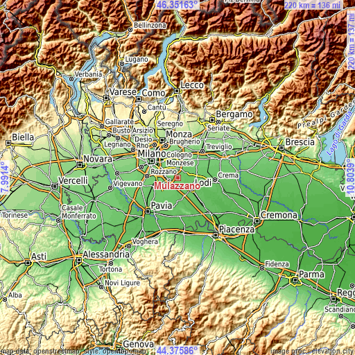 Topographic map of Mulazzano