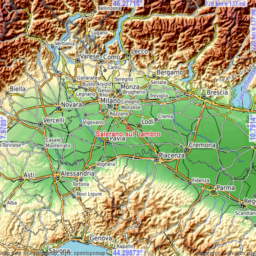 Topographic map of Salerano sul Lambro