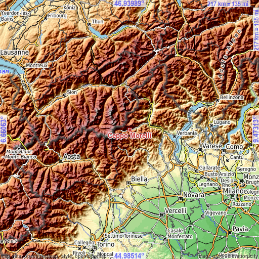 Topographic map of Ceppo Morelli