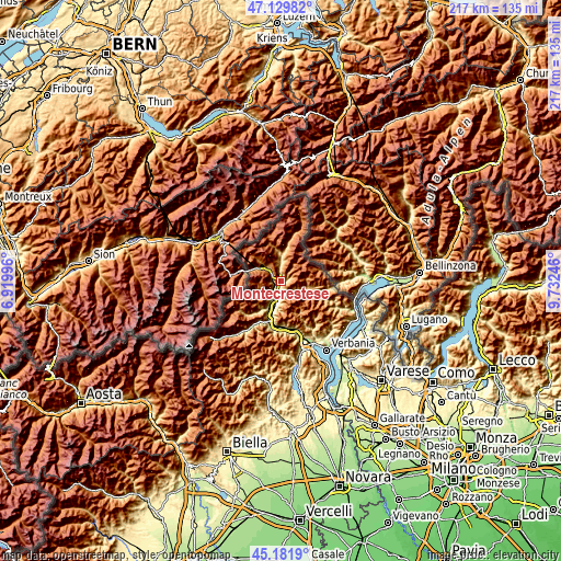 Topographic map of Montecrestese