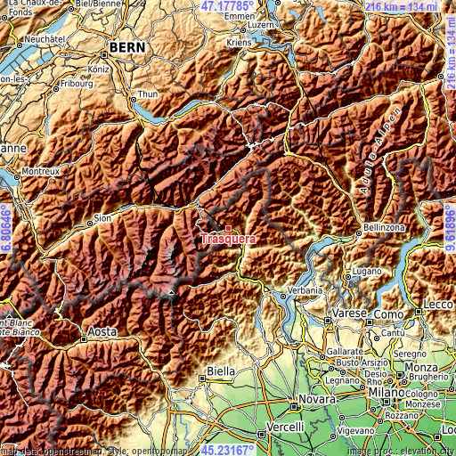 Topographic map of Trasquera