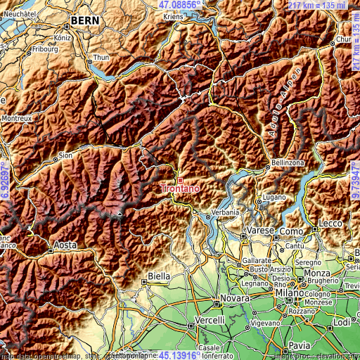 Topographic map of Trontano