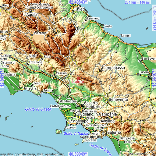 Topographic map of Letino