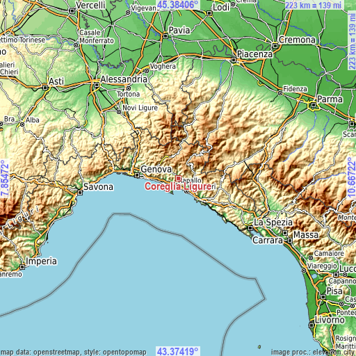 Topographic map of Coreglia Ligure