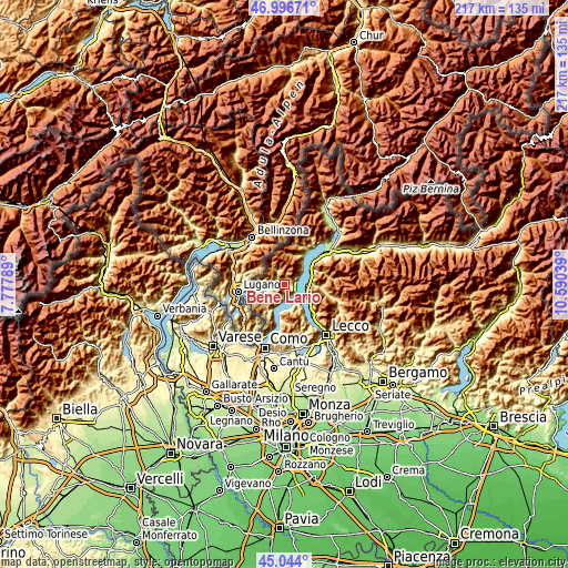 Topographic map of Bene Lario