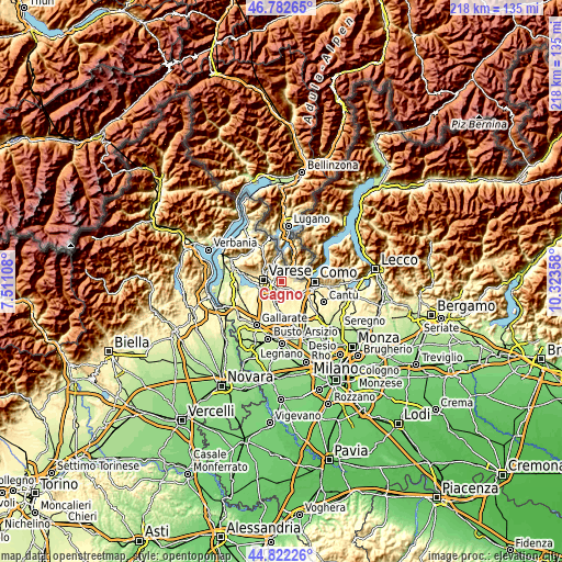 Topographic map of Cagno