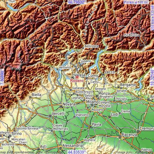 Topographic map of Rodero