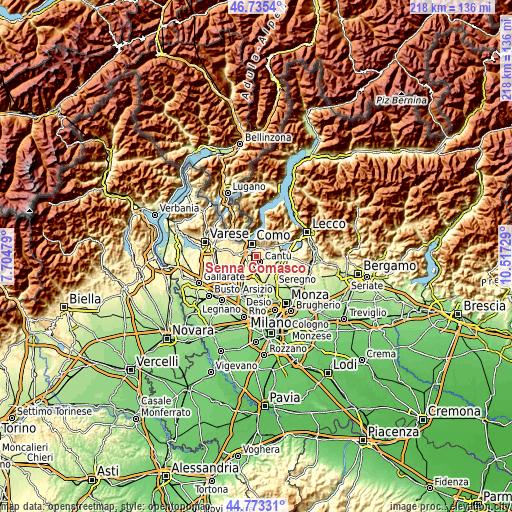 Topographic map of Senna Comasco