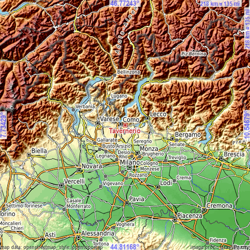 Topographic map of Tavernerio