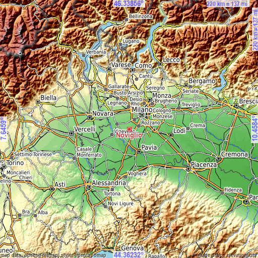 Topographic map of Noviglio