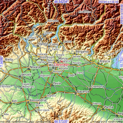 Topographic map of Caponago