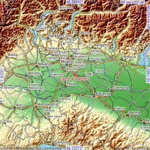 Topographic map of Cerro al Lambro