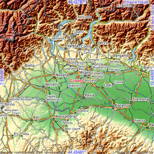 Topographic map of Cusago