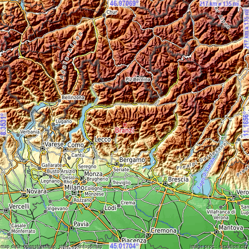 Topographic map of Branzi