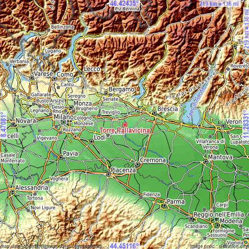 Topographic map of Torre Pallavicina