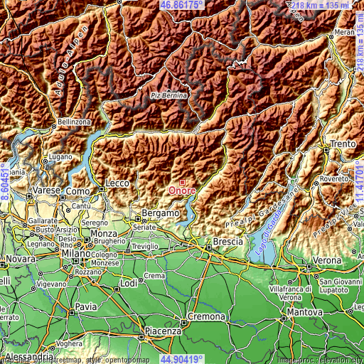 Topographic map of Onore