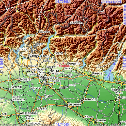 Topographic map of Paladina