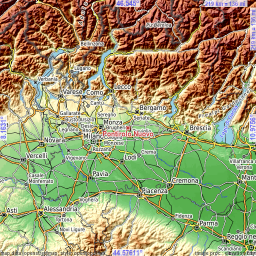 Topographic map of Pontirolo Nuovo