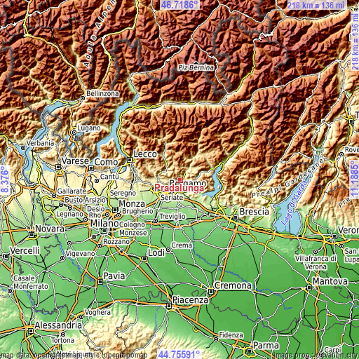 Topographic map of Pradalunga