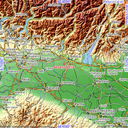 Topographic map of Azzano Mella