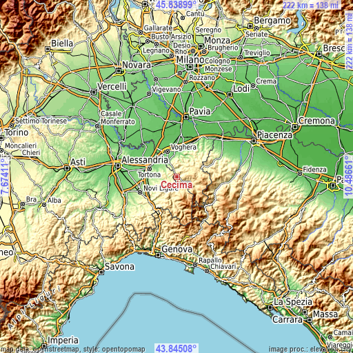 Topographic map of Cecima