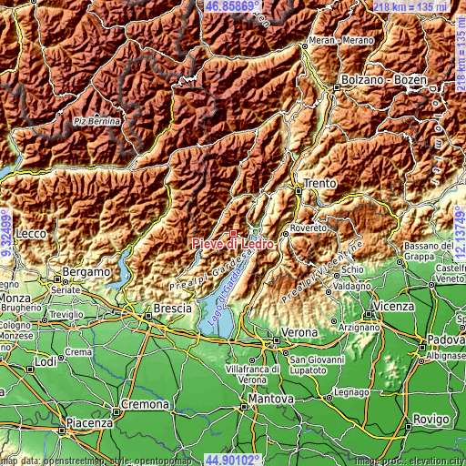 Topographic map of Pieve di Ledro