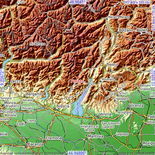 Topographic map of Prezzo