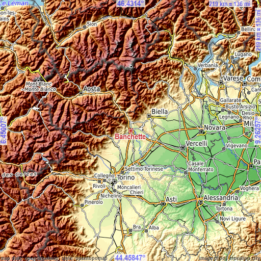 Topographic map of Banchette