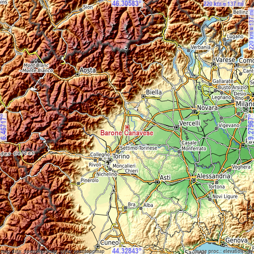 Topographic map of Barone Canavese