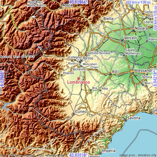 Topographic map of Lombriasco