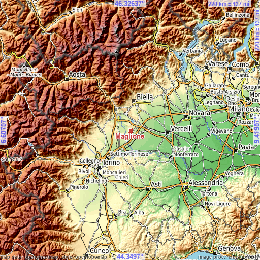 Topographic map of Maglione