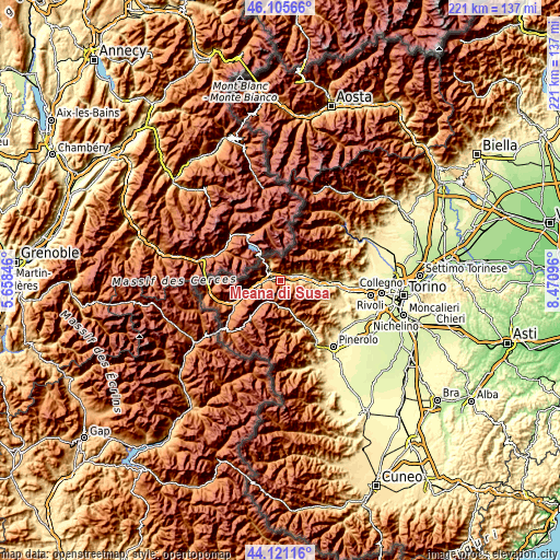 Topographic map of Meana di Susa