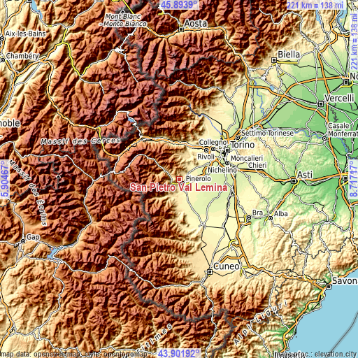 Topographic map of San Pietro Val Lemina