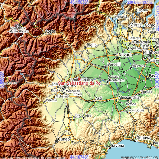 Topographic map of San Sebastiano da Po