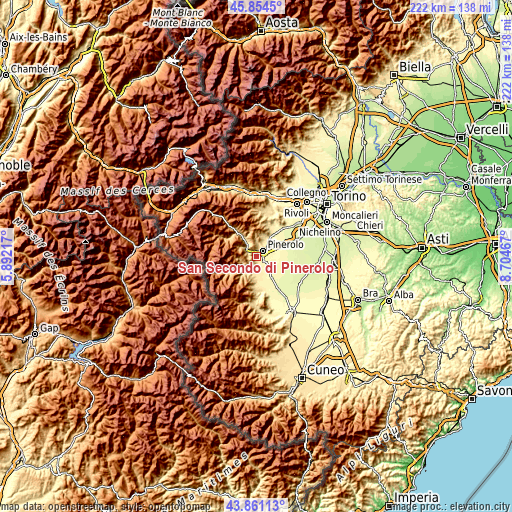 Topographic map of San Secondo di Pinerolo