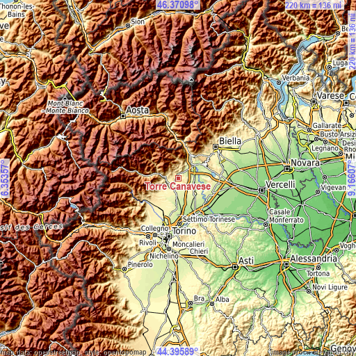 Topographic map of Torre Canavese