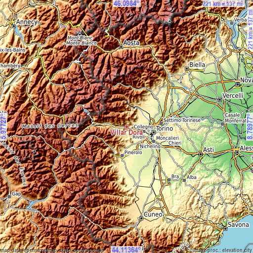 Topographic map of Villar Dora