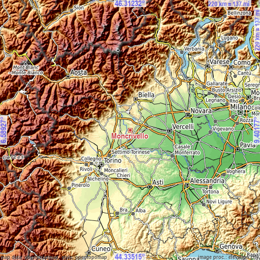 Topographic map of Moncrivello