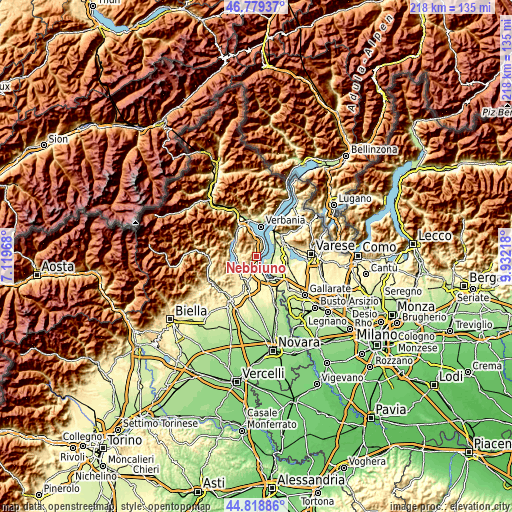 Topographic map of Nebbiuno