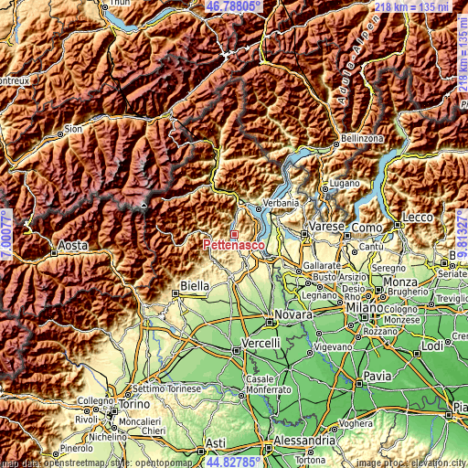 Topographic map of Pettenasco