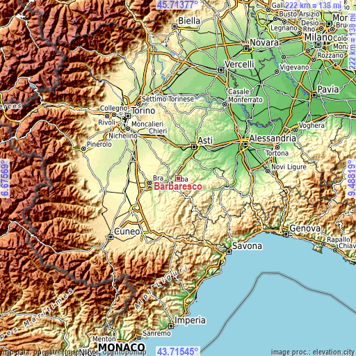 Topographic map of Barbaresco