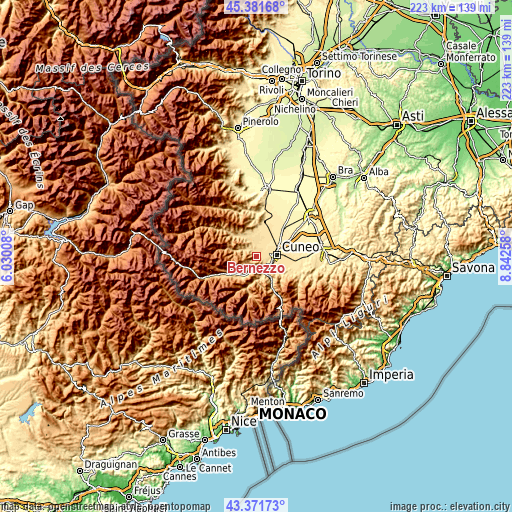 Topographic map of Bernezzo