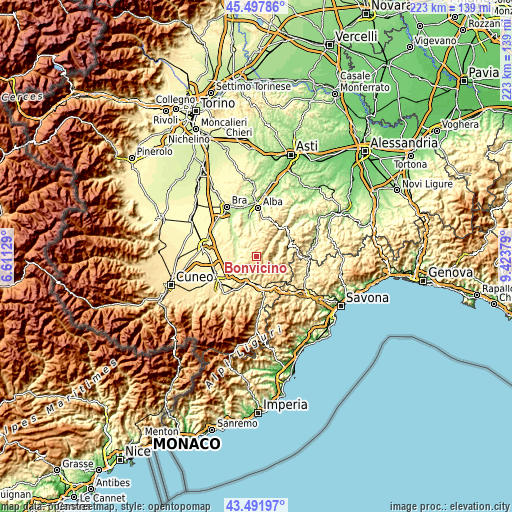 Topographic map of Bonvicino