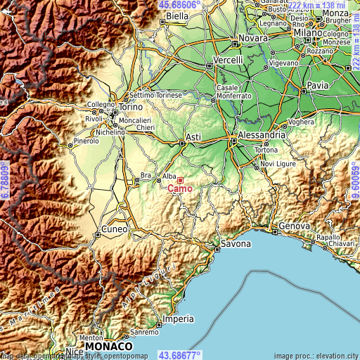 Topographic map of Camo