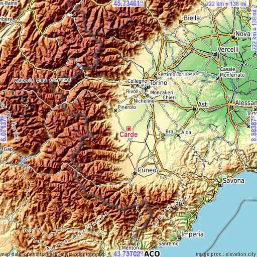 Topographic map of Cardè