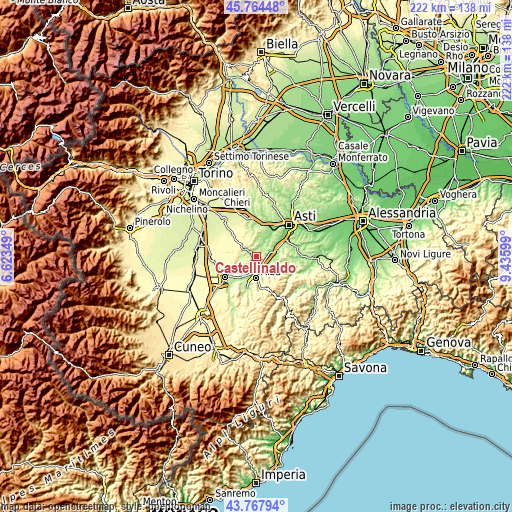 Topographic map of Castellinaldo