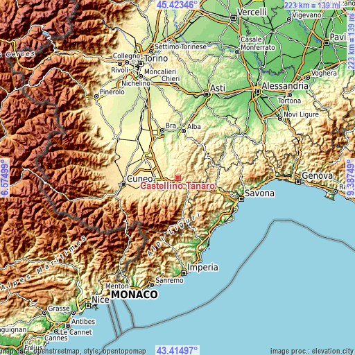 Topographic map of Castellino Tanaro