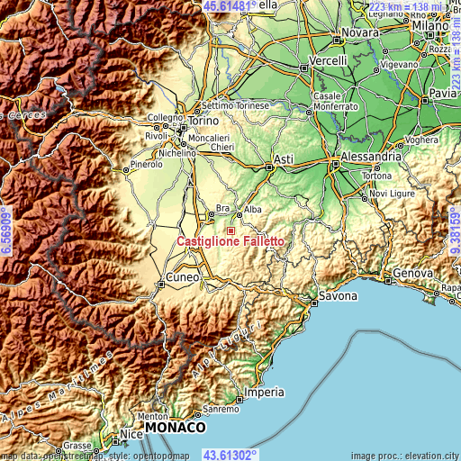 Topographic map of Castiglione Falletto